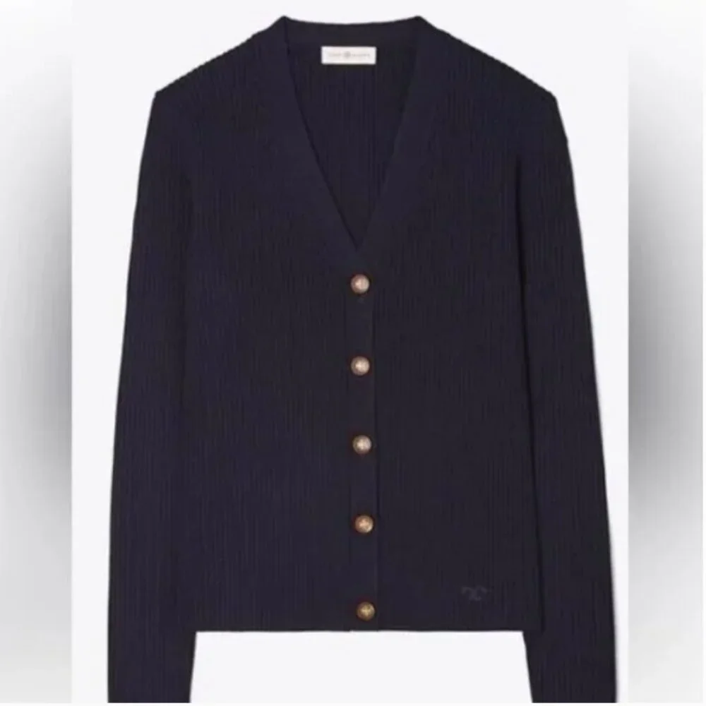 Tory Burch Ribbed Merino Wool Cardigan Sweater, Classic - Womens Large